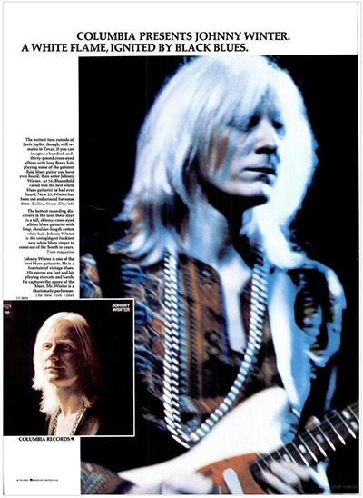 Columbia Presents Johnny Winter A White Flame, Ignited by Black Blues album front cover